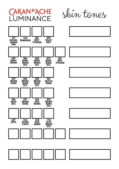 Luminance 76 Caran D'ache Swatch Chart Blank Template Printable PDF 