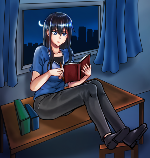 Lena Studying (Commission for Kampmichi)
