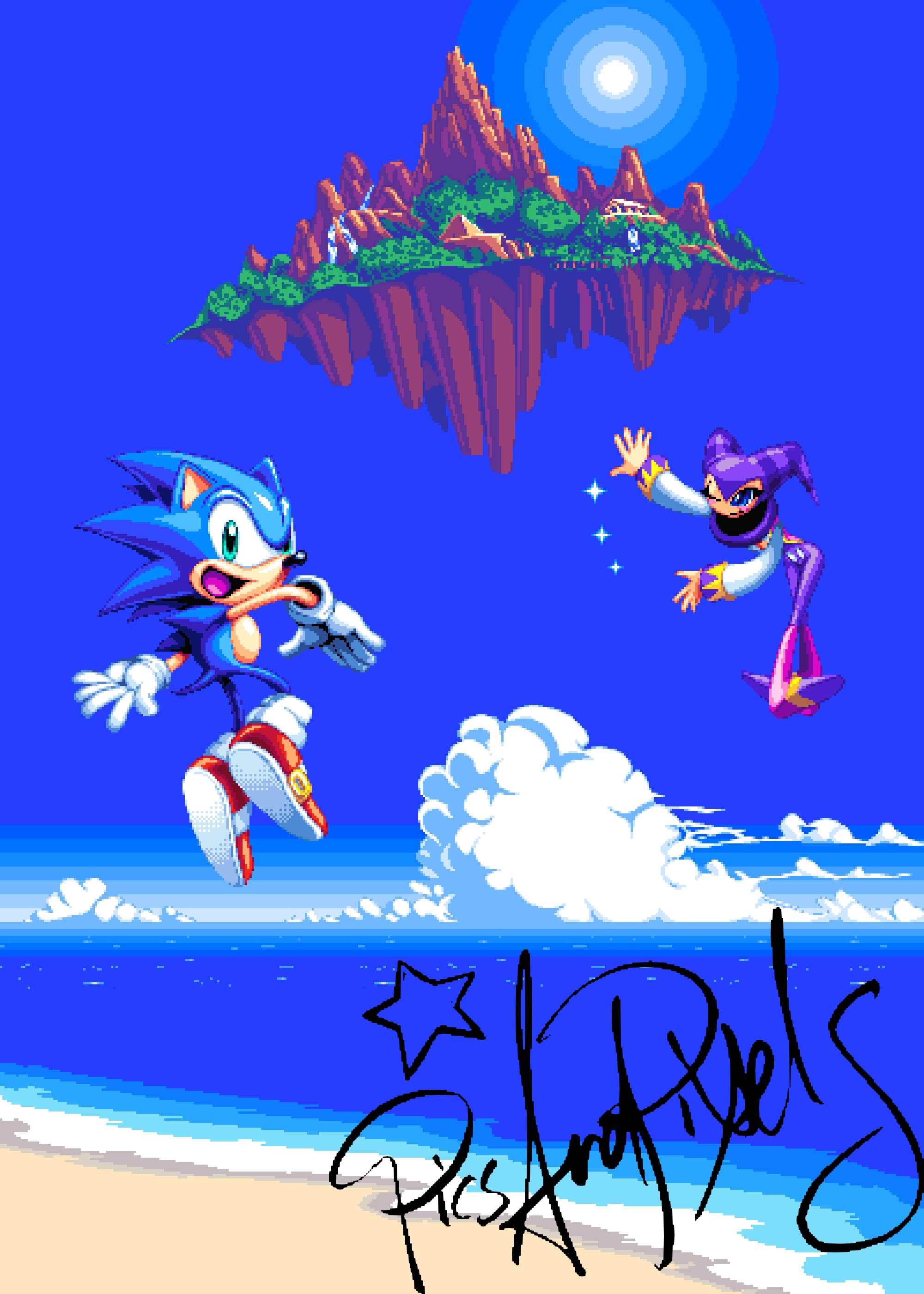 Sonic and NiGHTS off to the Island in the heavens