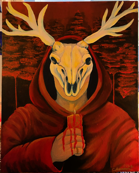 Demon ritual acrylic painting