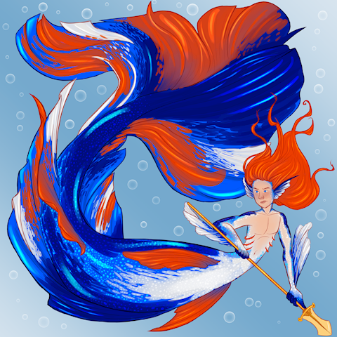 Orange and Blue Betta Mermaid Warrior