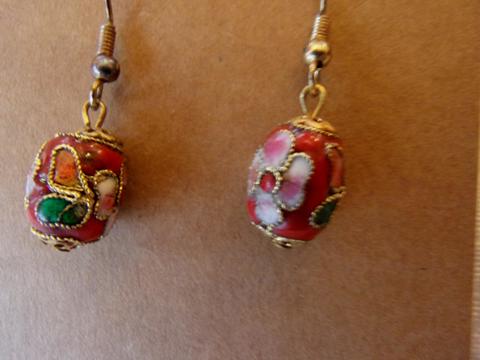 Cloisonne Red Floral Fish Hook Earrings - Horizon Hill Crafts's Ko-fi ...