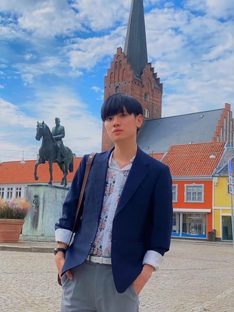 Thanh at the central square of Maribo, Denmark