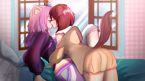 Commission of Korone and Okayu kissing
