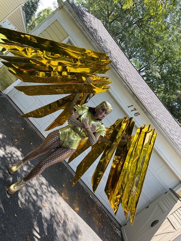 Trying on my animatronic wings!