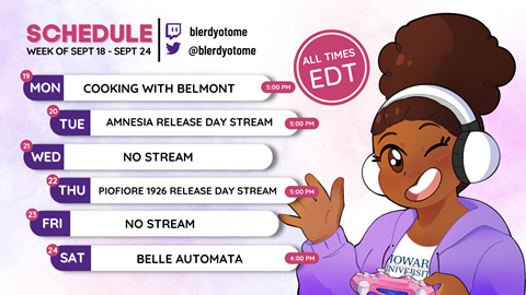 Blerdy Otome Twitch Schedule Sept 18 - 24