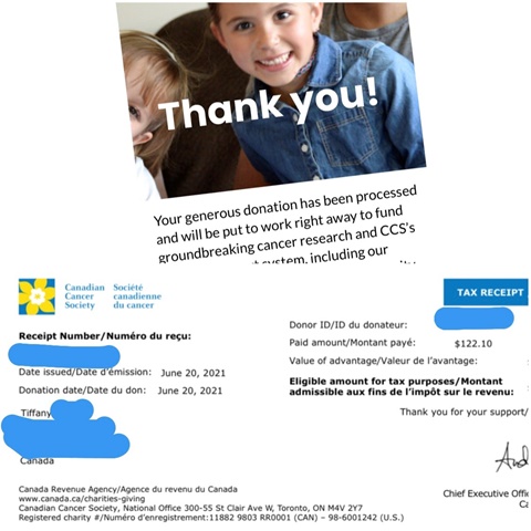 Canadian Cancer Society Donation - June 2021