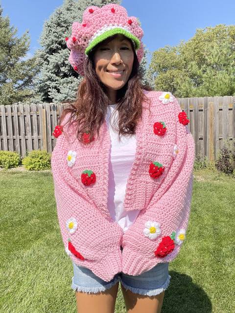 Strawberry Love Pink Cardigan Momopot75's Ko-fi Shop, Strawberry Cardigan  Crochet