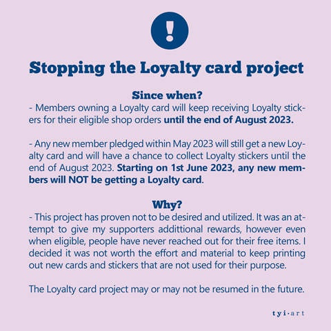 ⚠️ NOTICE: Stopping the Loyalty card project 