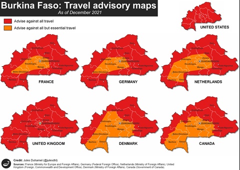 Burkina Faso: Travel advisory maps