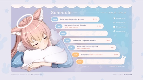 Schedule template for Sleepy Rayne ☁️