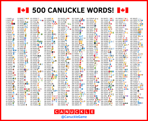 500 CANUCKLE WORDS!