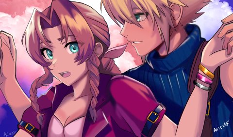 Cloud and Aerith on the Highwind