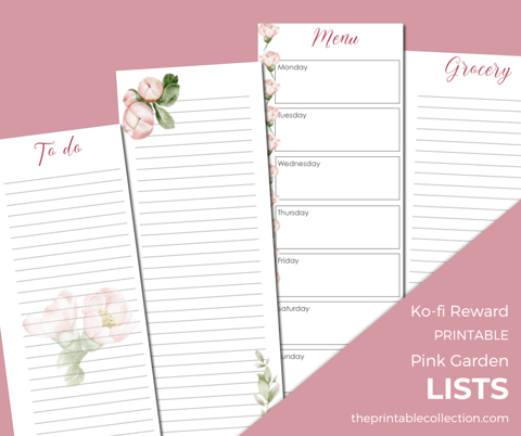 Printable Pink Garden Lists