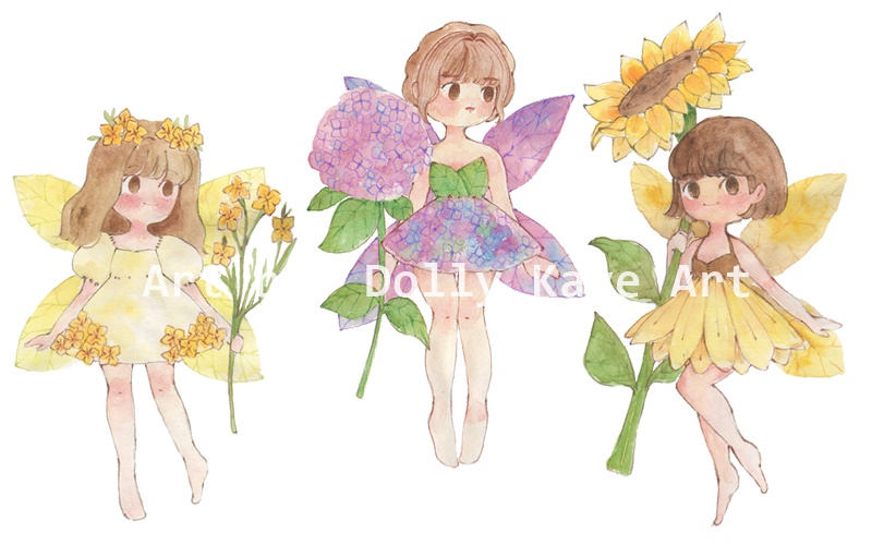 Watercolor cartoon fairies PNG, fairy stickers, anime girls