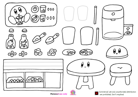 (Coloring Page) Kirby bubble Tea Cafe 버블티 종이놀이