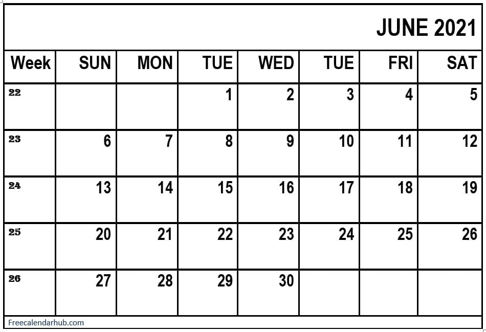 June 2021 Calendar With Week Number