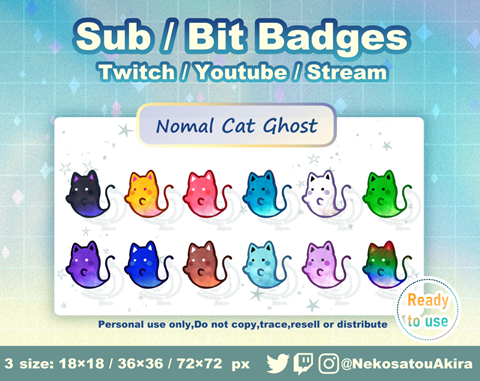 CAT Ghost-nomal Twitch Sub Badges x12 - Bit Badges / Cute sub badges ...