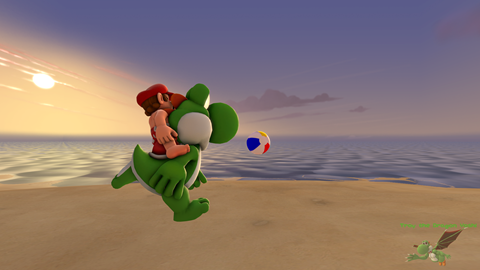 Mario and Yoshi - A Beachside Playdate (Comm)