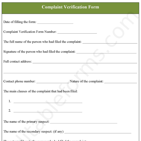 Complaint Verification Fillable PDF Template - Editable Forms's Ko-fi ...