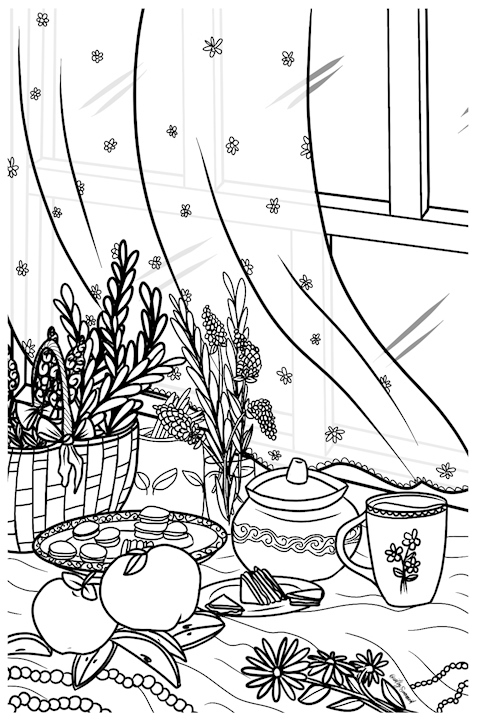 Cottage Brunch Colouring Page