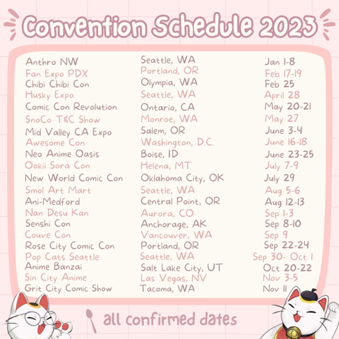 Convention Schedule 2023 | Updated