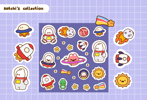 Cute Space Bunny Sticker Sheet - satchiillustrate's Ko-fi Shop - Ko-fi ...