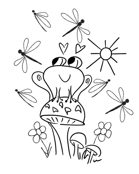 Free Coloring Page Whimsical Frog Illustration 