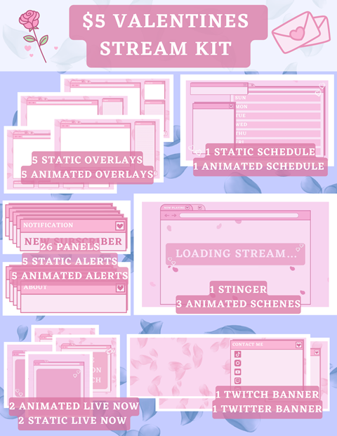 Rose Pink Modular Twitch Overlay - WanderingSoul's Ko-fi Shop - Ko