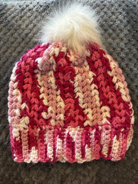 Crochet Hat, pink & white with pom - Stitch Craft's Ko-fi Shop - Ko-fi ...