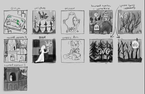 Idea board for October's "Haunted" issue