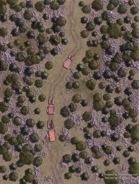 wagons on a forest path