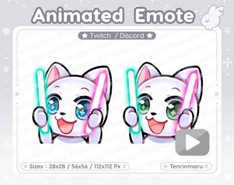 ANIMATED | Glow Stick Emote | Cute White Cat | Blue eyes & Green eyes ...