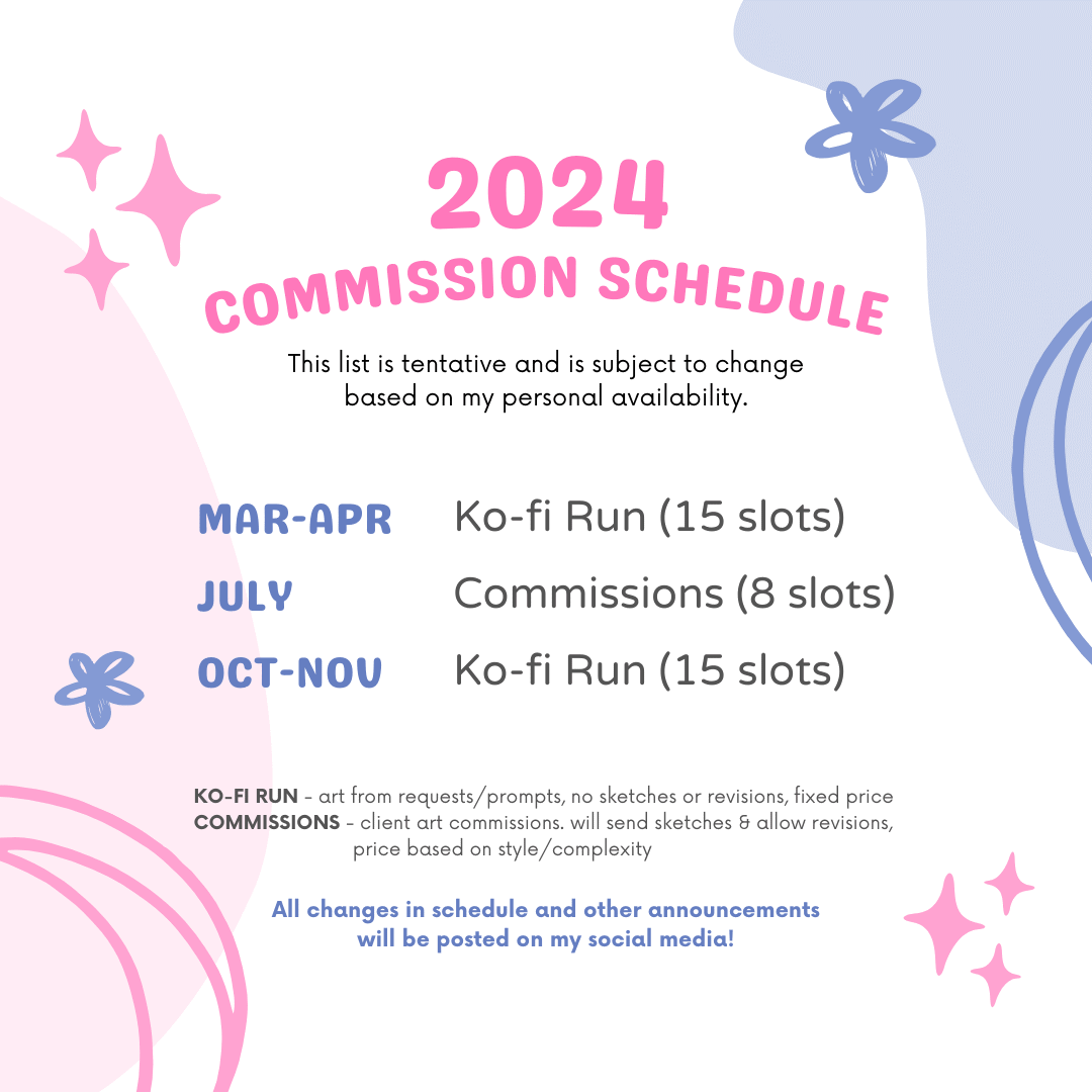 Ali's 2024 Commissions Schedule
