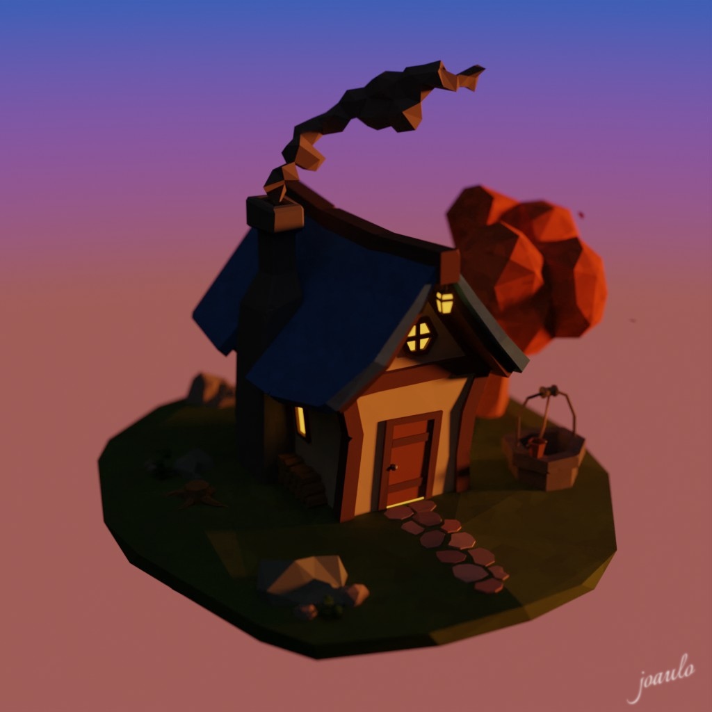 Low-Poly Cottage - Sunset and showcase