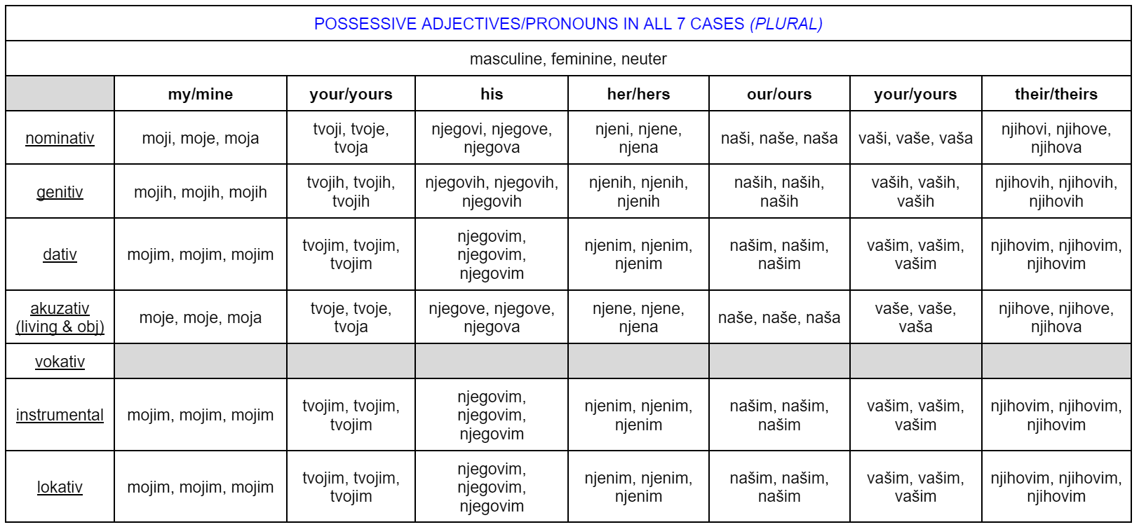 Possessive adjectives - pronouns (plural)