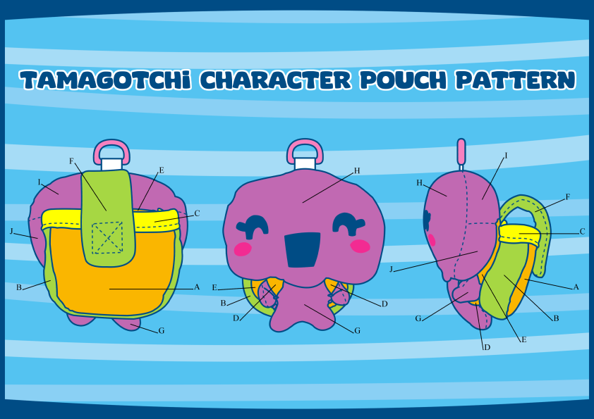 Tamagotchi Character Pouch Pattern Line Drawing
