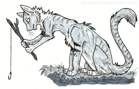 Postcard ink: Thicket the taur cat is fishin' (for Sargeanthax)