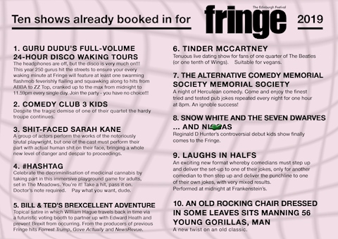 ACMS - Edinburgh Fringe show titles 2019
