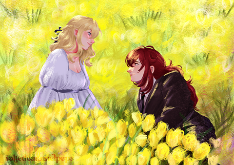 dawndelion amidst the field of daffodils