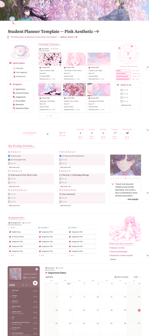 New! Pink Aesthetic Student Planner Template
