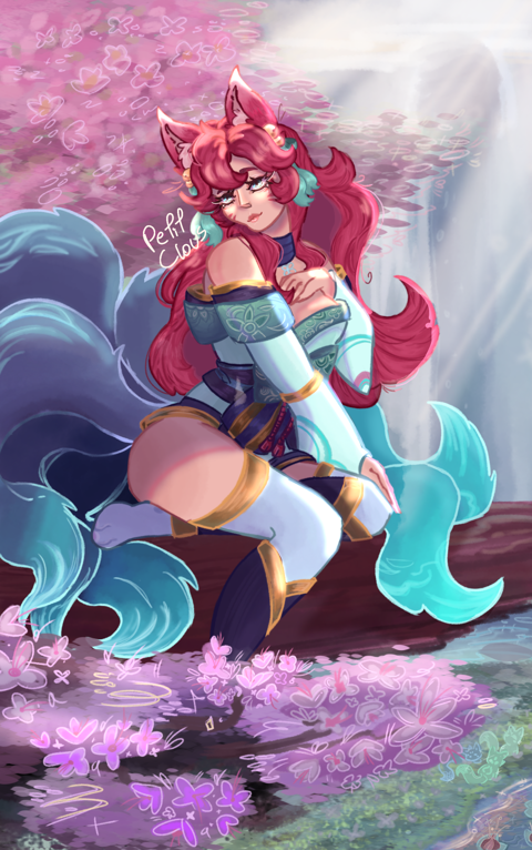 Ahri rests quietly in a tree 