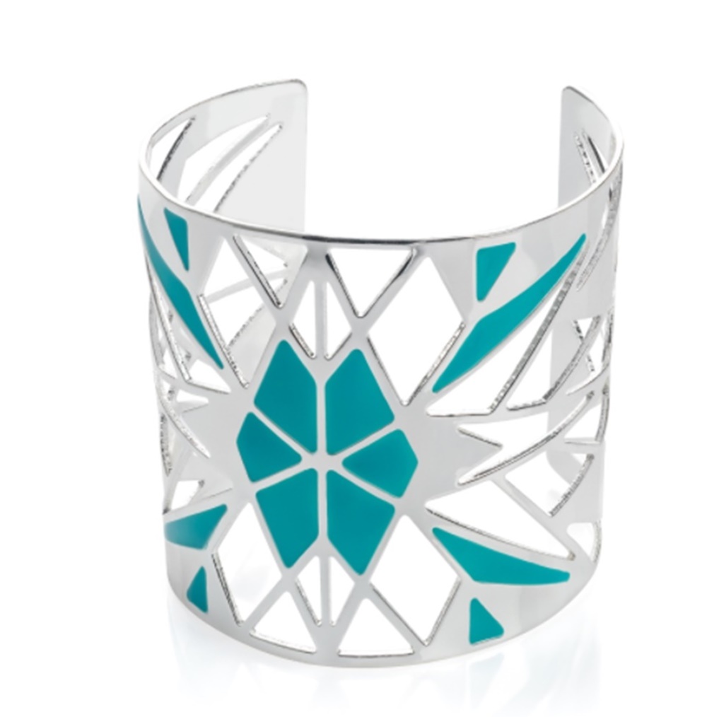 WOMENS SILVER TURQUOISE COLOUR WIDE CUFF BANGLE