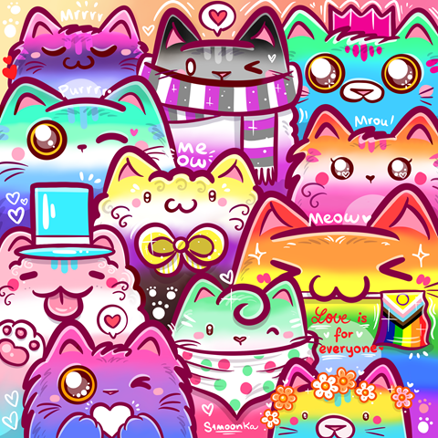Bunch of pride cats 💛🧡❤️💜💙💚 Happy Pride Month!