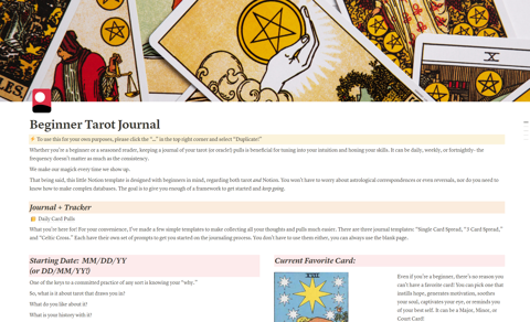 FREE Beginner Tarot Journal Notion Template - upward bow tarot ...