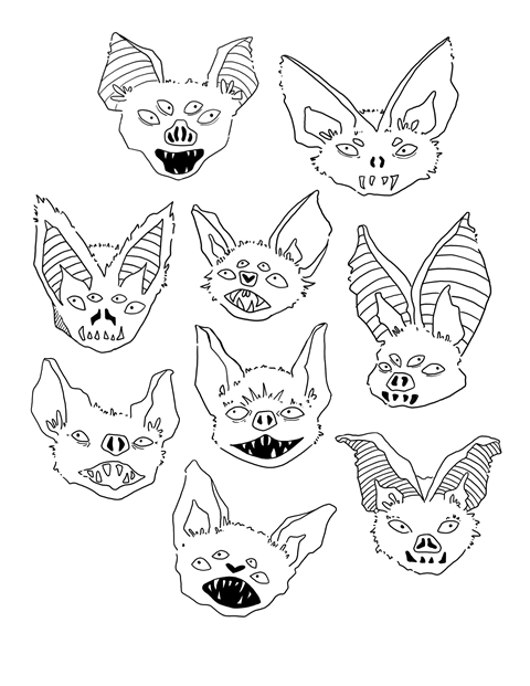 Bat Heads - Coloring Page