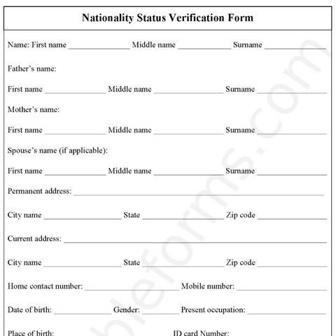 Nationality Status Verification Fillable PDF Template - Editable Forms ...