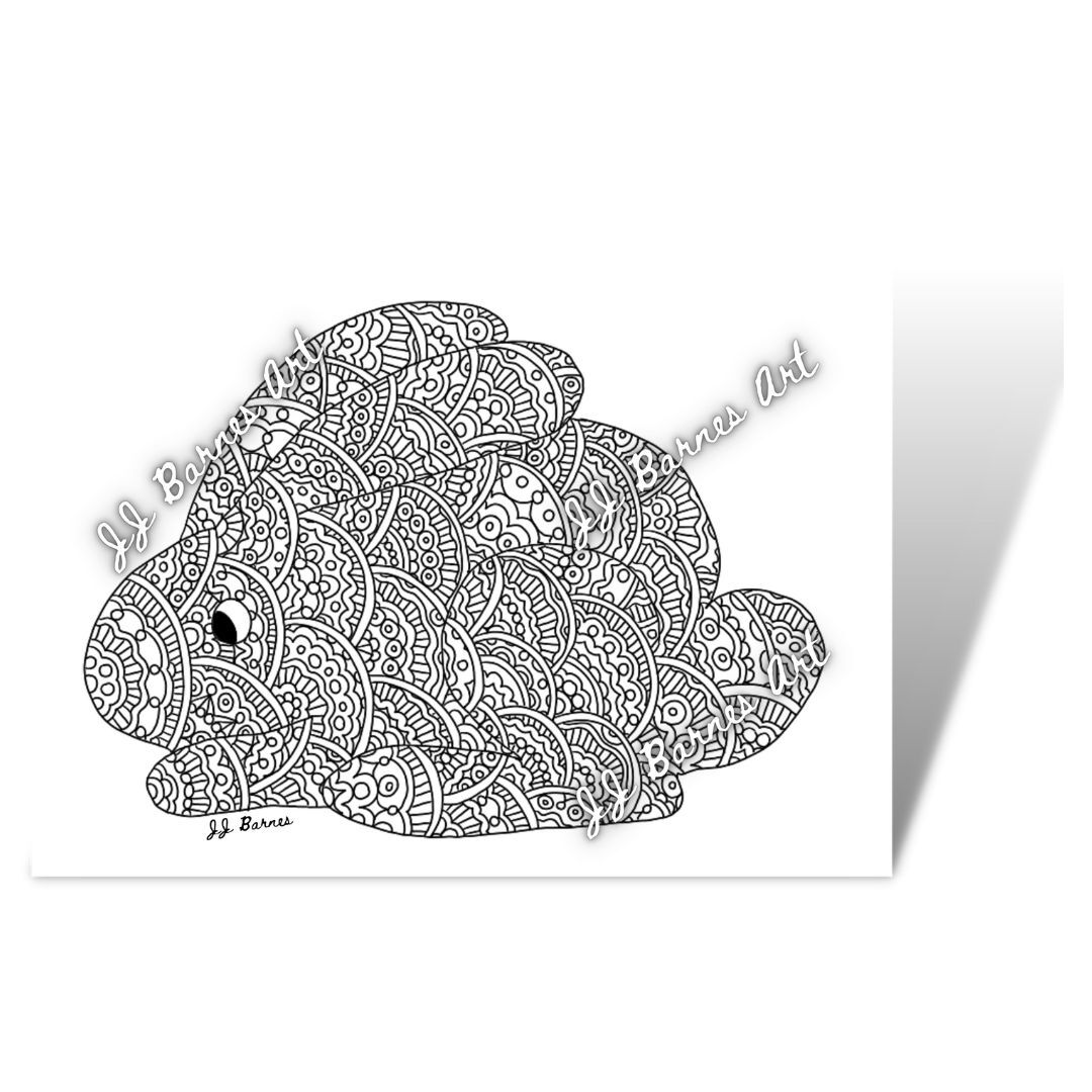 Zentangle Rabbit Colouring In PDF Download - JJ Barnes's Ko-fi Shop