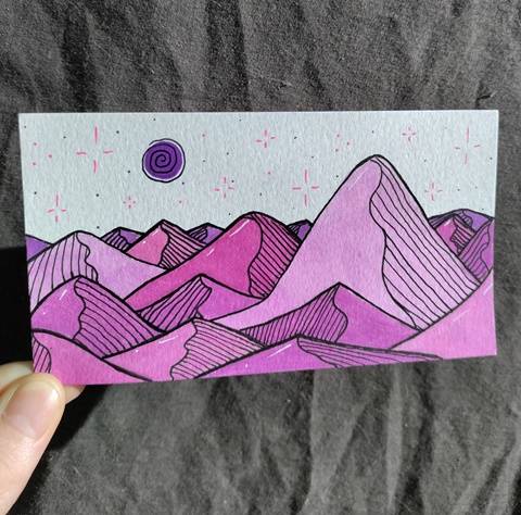 Purple Peaks mini landscape painting
