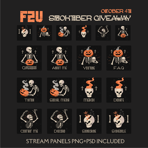 F2U Spooky Scary Skeleton and Pumpkin Stream Panel